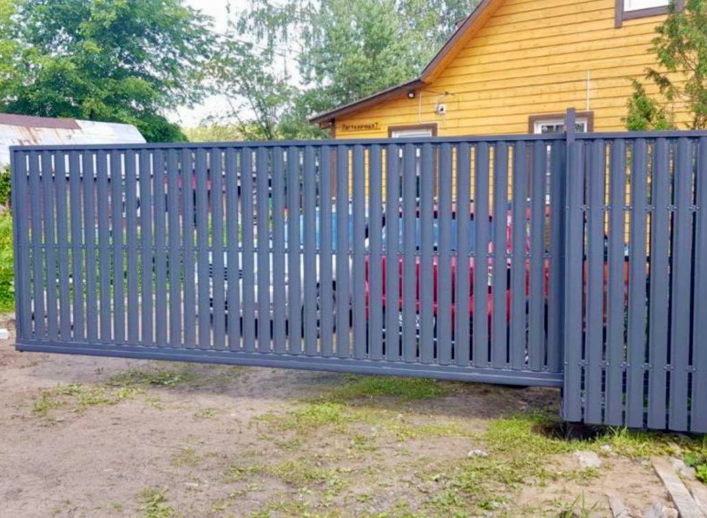 Откатные ворота из евроштакетника в СПб